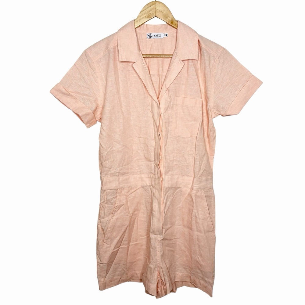 Carve Designs Linen Tencel Romper Peach Womens Small Granola Minimalist Travel